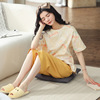 Cotton summer pijama, sleeves, set for leisure, comfortable trousers, with short sleeve, simple and elegant design, loose fit