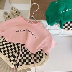 New 2024 Korean Style Children's Summer Sporty Cotton Set for Boys and Girls, Two-Piece Letter Short Sleeve Shorts