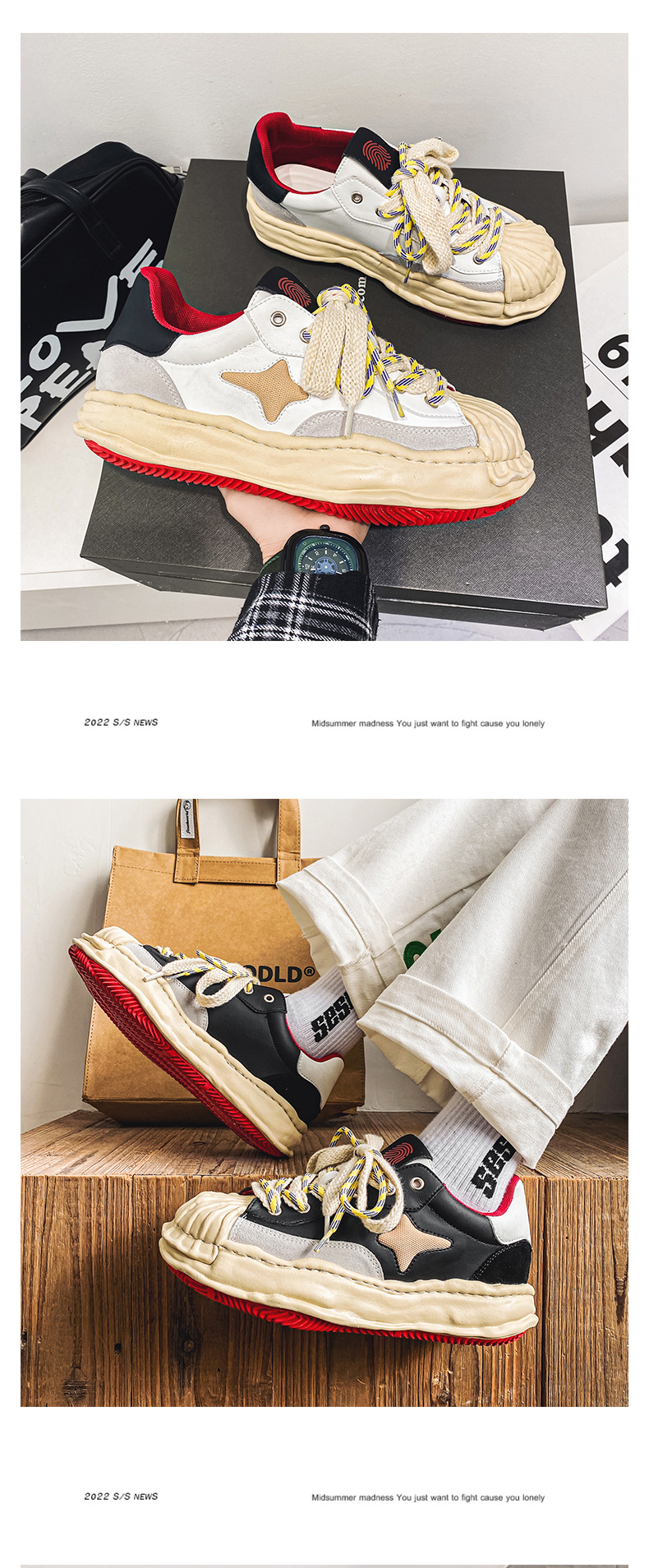 Neues Nischendesign: Sanyuan Kangyu Shell Head Dissolved Koreanische Sport- und Freizeit-Schnürschuhe mit dicker Sohle für Herren_voghion.com