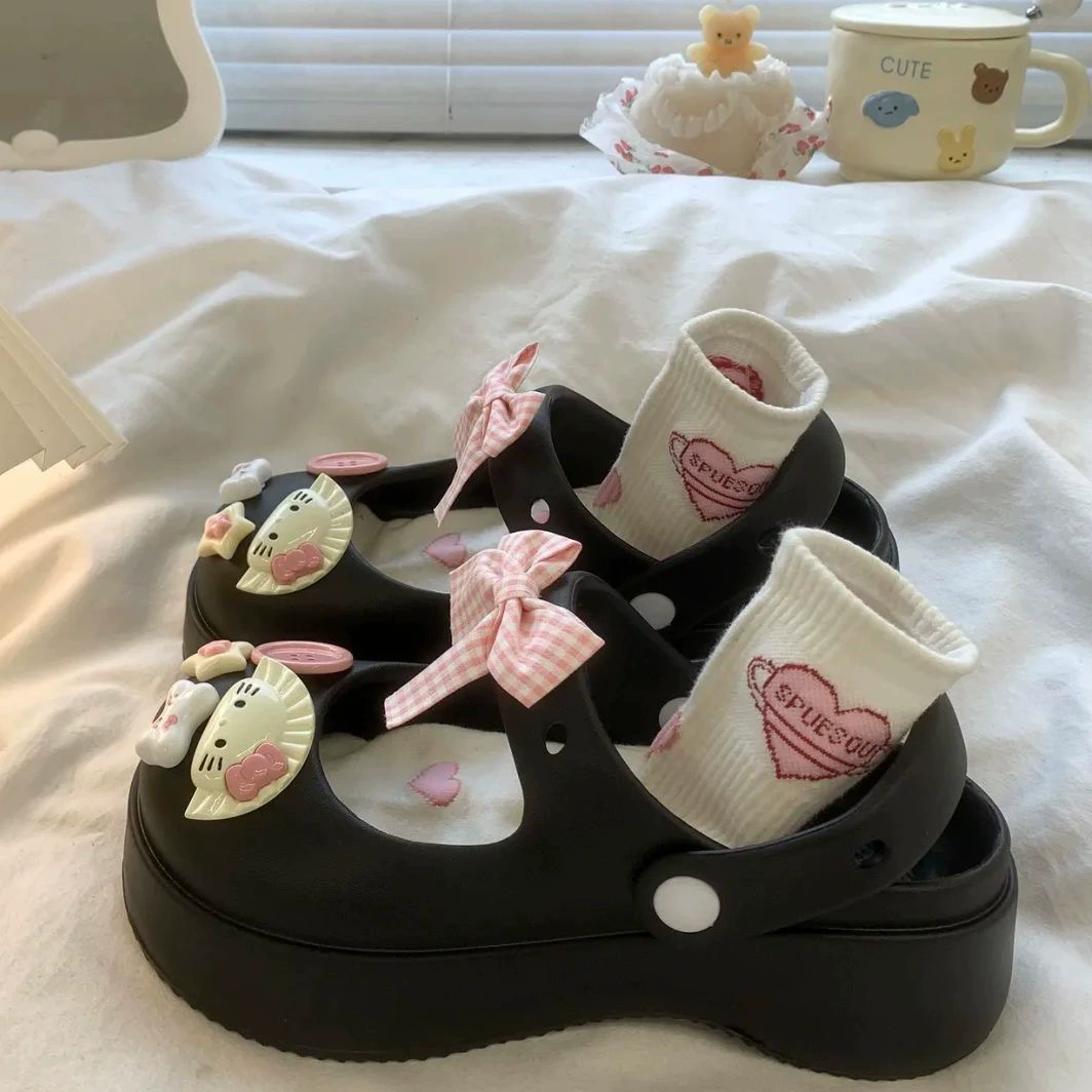 Сабо Мэри Джейн. Женские милые девчачьи летние сандалии из ЭВА на толстой подошве. Пляжные тапочки с закрытым носком.