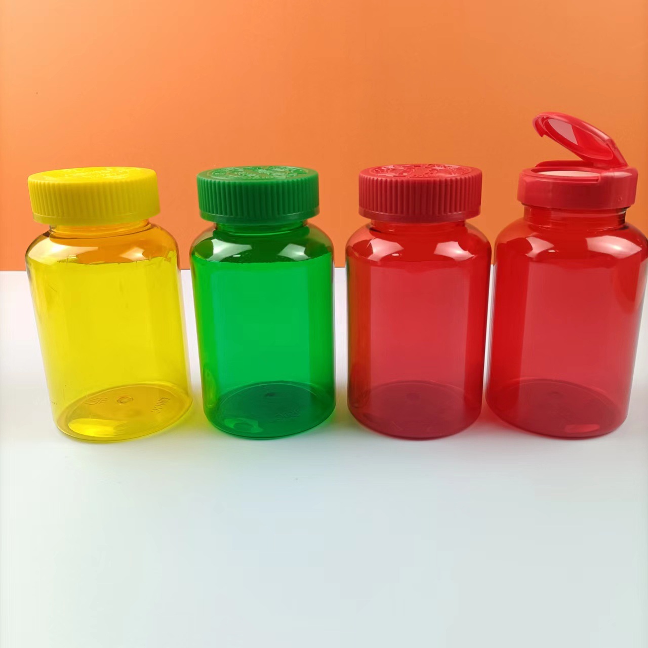 Botellas de plástico PET de 250 ml con tapa abatible, en stock, para tabletas de calcio, cápsulas, suplementos para la salud, polvo y tabletas sólidas.