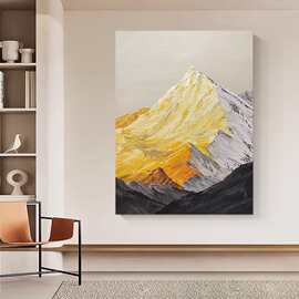 手绘油画高级日照金山客厅肌理挂画现代简约走廊沙发背景墙装饰画