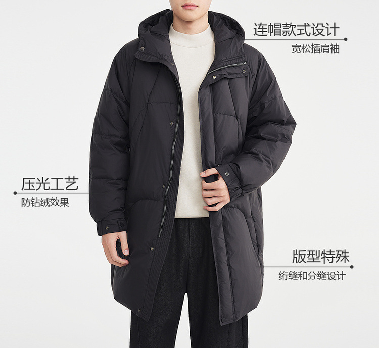 Áo khoác parka nam dáng dài có mũ trùm, tay raglan, chất liệu lông vũ chống gió — màu đen chi tiết 3