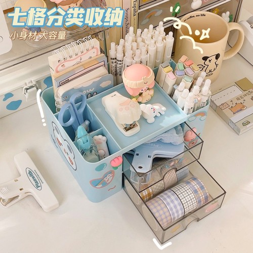 Desk Pen Holder Cute Large Capacity Drawer Style Organizing Box Student Stationery Storage Box Girl Office Desk Organizer