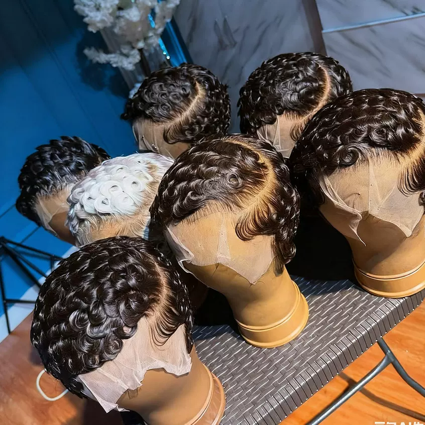 choima wig 13x4 pixie cut小精灵短卷发真人发前蕾丝假发头套