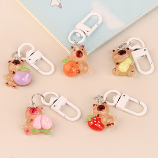 Kapibala Luminous Keychain Cute Student Schoolbag Pendant Keychain Luminous Capybara Doll Resin Pendant