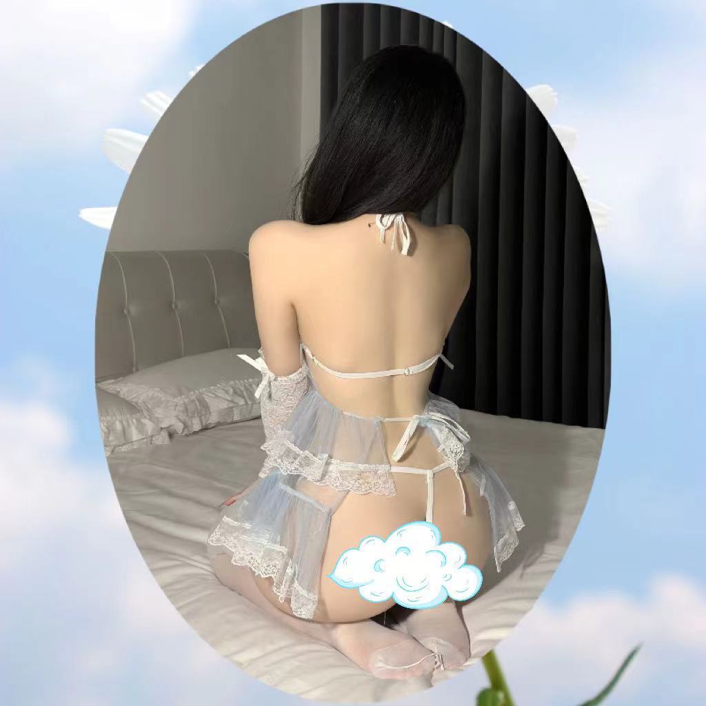 Lace Sling Tutu Skirt Lingerie Set with Sleeves and White Stockings — detail image 5