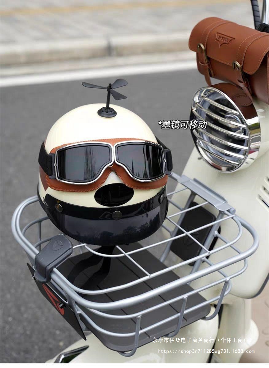 Retro Half Helmet Warm with Earmuffs Cartoon Dog Electric Motorcycle Helmet
