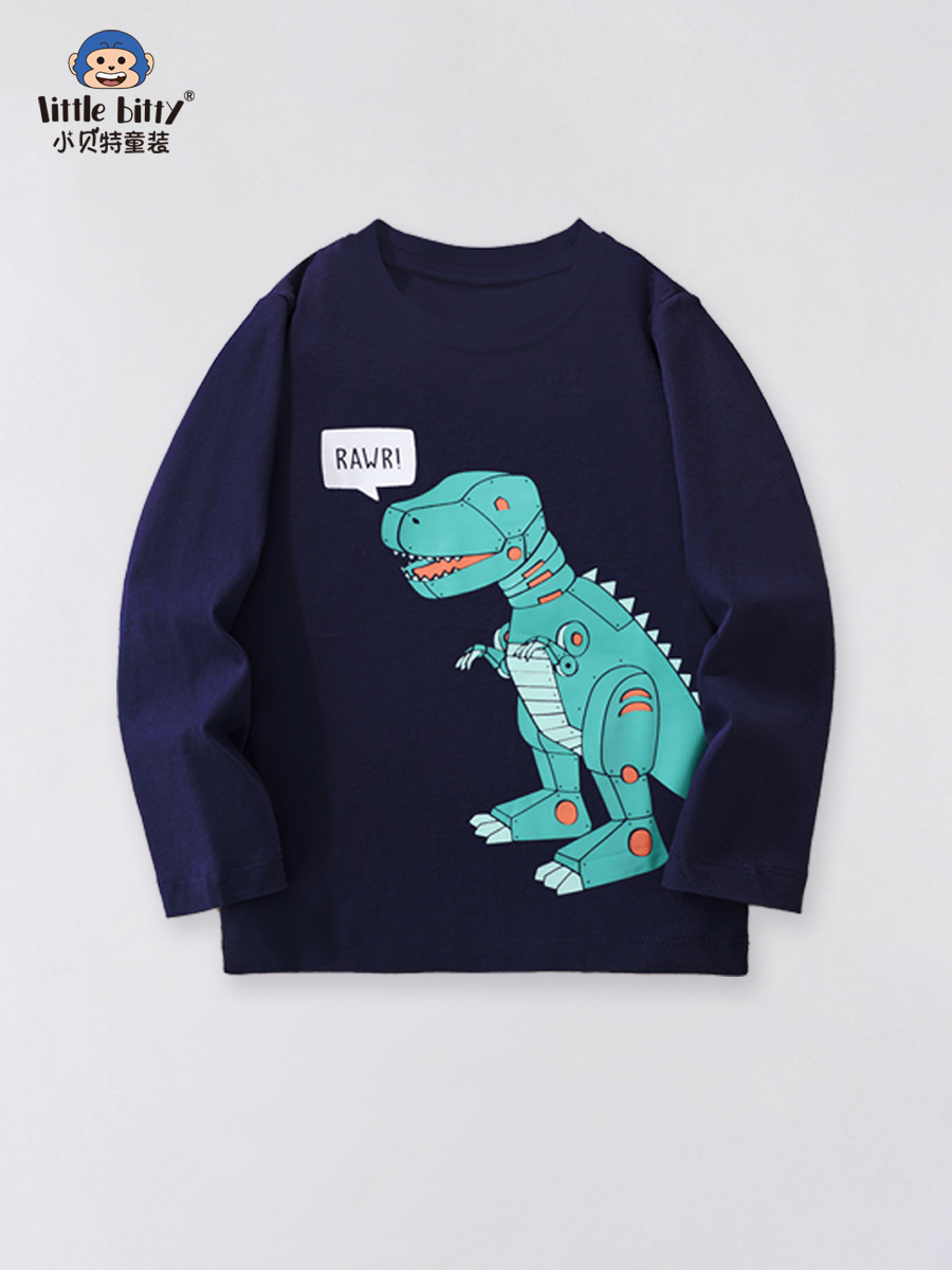 2025 New Autumn and Winter Kidsren's Casual Versatile Round Neck Pullover Simple Printed Long-Sleeved T-Shirt Factory Consignment