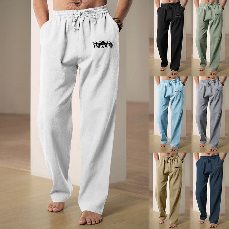 2024 Amazon European and American Four Seasons New Halloween Men's Hip-hop Breathable Linen Loose Casual Sports Trousers 2024 Amazon European and American Four Seasons New Halloween Men's Hip-hop Breathable Linen Loose Casual Sports Trousers