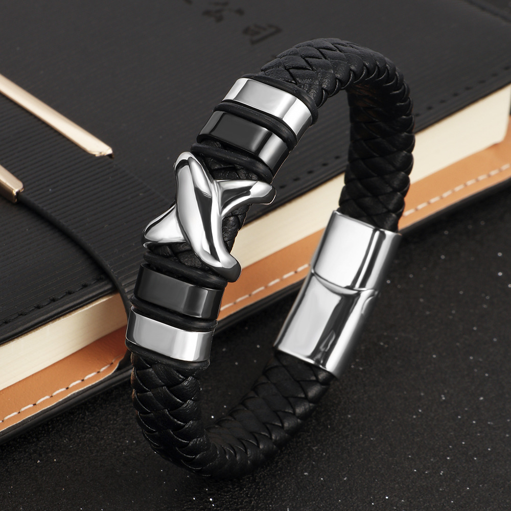 Bangle Classification 1 Piece Quantity Casual Solid Color Stainless Steel Plating Men's Bangle Men Cord & Leather Bracelets