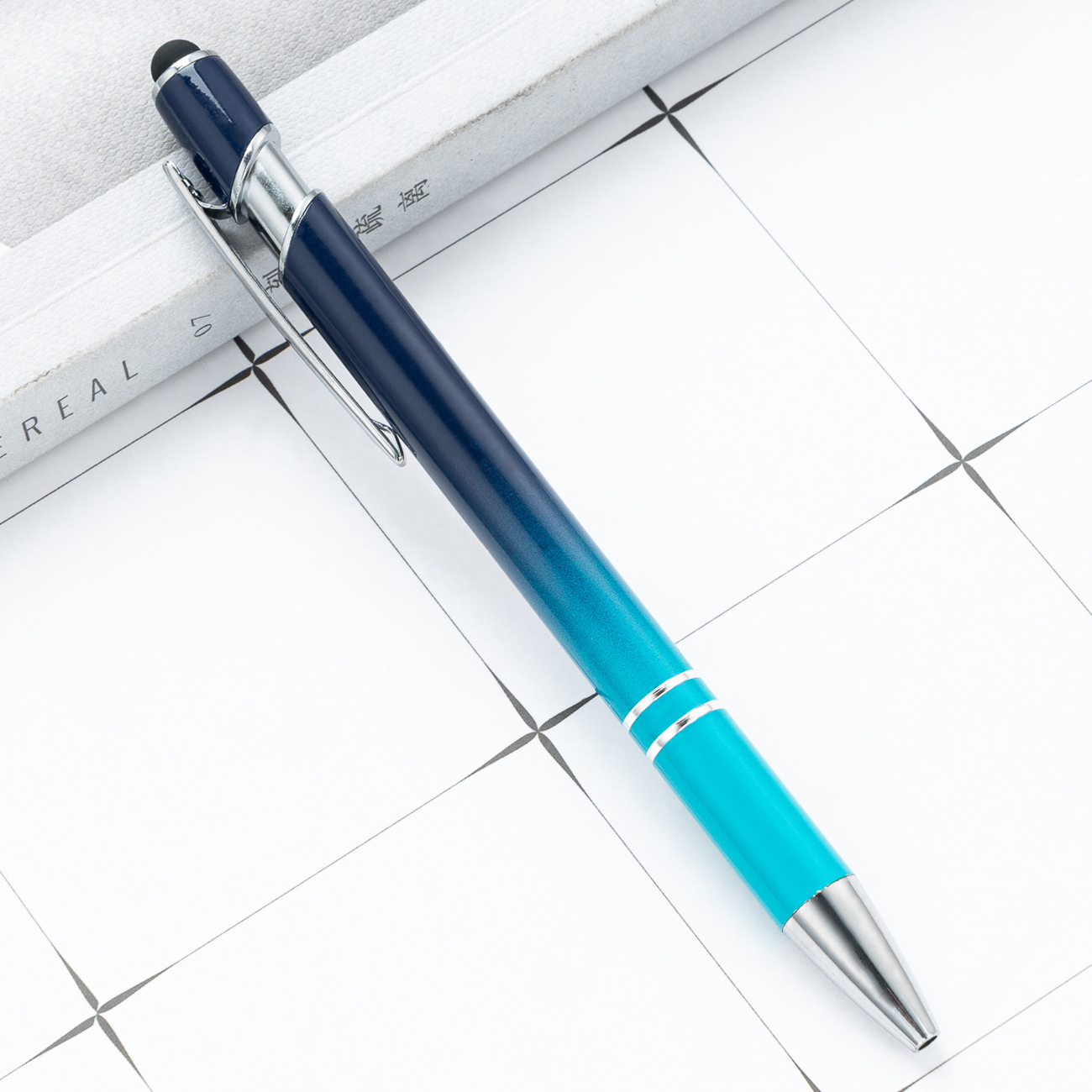 Nuevo bolígrafo de presión colorido metal color gradiente pantalla táctil pluma de regalo creativa logotipo de impresión de bolígrafo publicitario