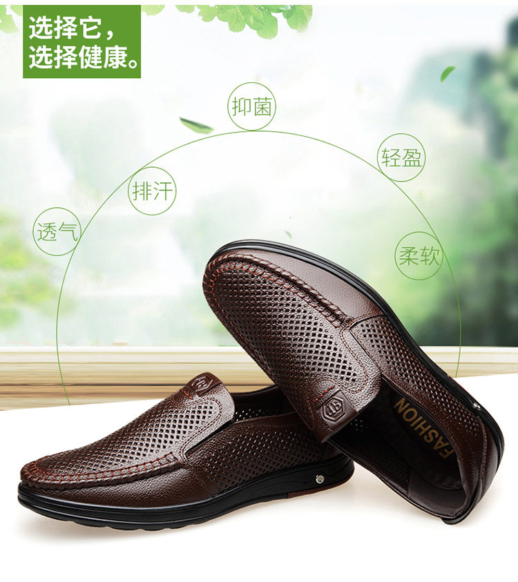 Giày lười nam da bò thoáng khí đục lỗ mũi nhọn đế mềm chống trượt gót 1–3 cm — Màu nâu, Màu đen chi tiết 7