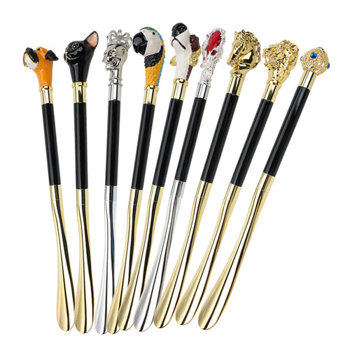 High-end shoehorn business gift shoehorn hotel home shoe slider metal electroplated wooden handle shoehorn shoe lifter