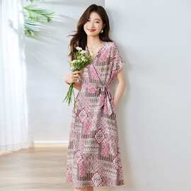 浙江时尚显瘦女装夏季波西米亚真丝连衣裙图片色桑蚕丝个性街头修