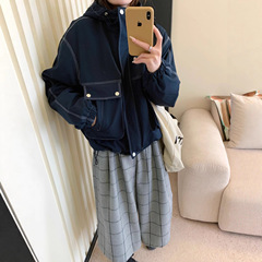AE韩系秋冬设计感廓形棉服外套显瘦明线百搭连帽休闲夹克潮912