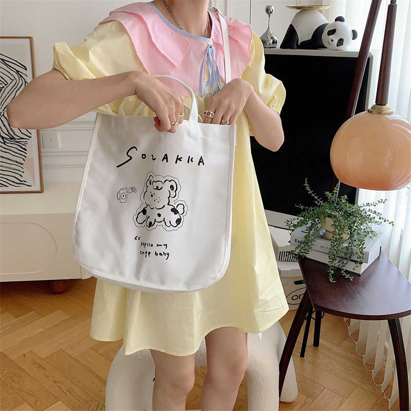 37271 Japanese cartoon canvas bag, women's printed crossbody bag, tote bag, large-capacity student class bag, handbag undefined