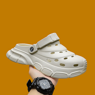 Men's Closed-Toe Summer Thick-Soled Height-Increasing Wear-Resistant Non-Slip Beach Clogs for Outdoor Wear, Non-Slip Hollow-Out Sandals with a Stepping-On-Clouds Feel