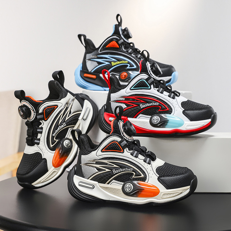 Falcón explosivo superficie de cuero antideslizante cool zapatos de baloncesto para niños al aire libre botón giratorio portátil zapatillas deportivas de otoño