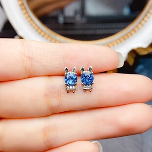 New natural topaz earrings S925 silver inlaid main stone 5*5mm Joker net red explosions women's jewelry wholesale