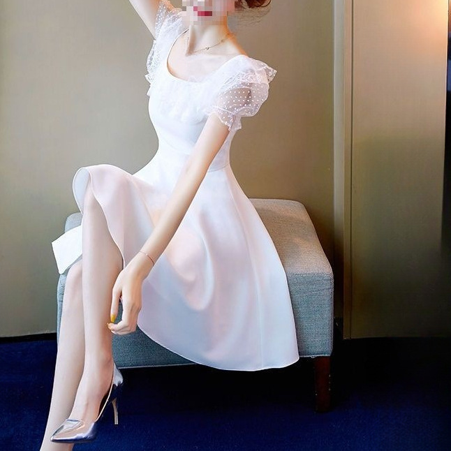 Fairy-Style Short Dress for Women, 2026 New Summer Elegant White Lace Dress for Petite Figures