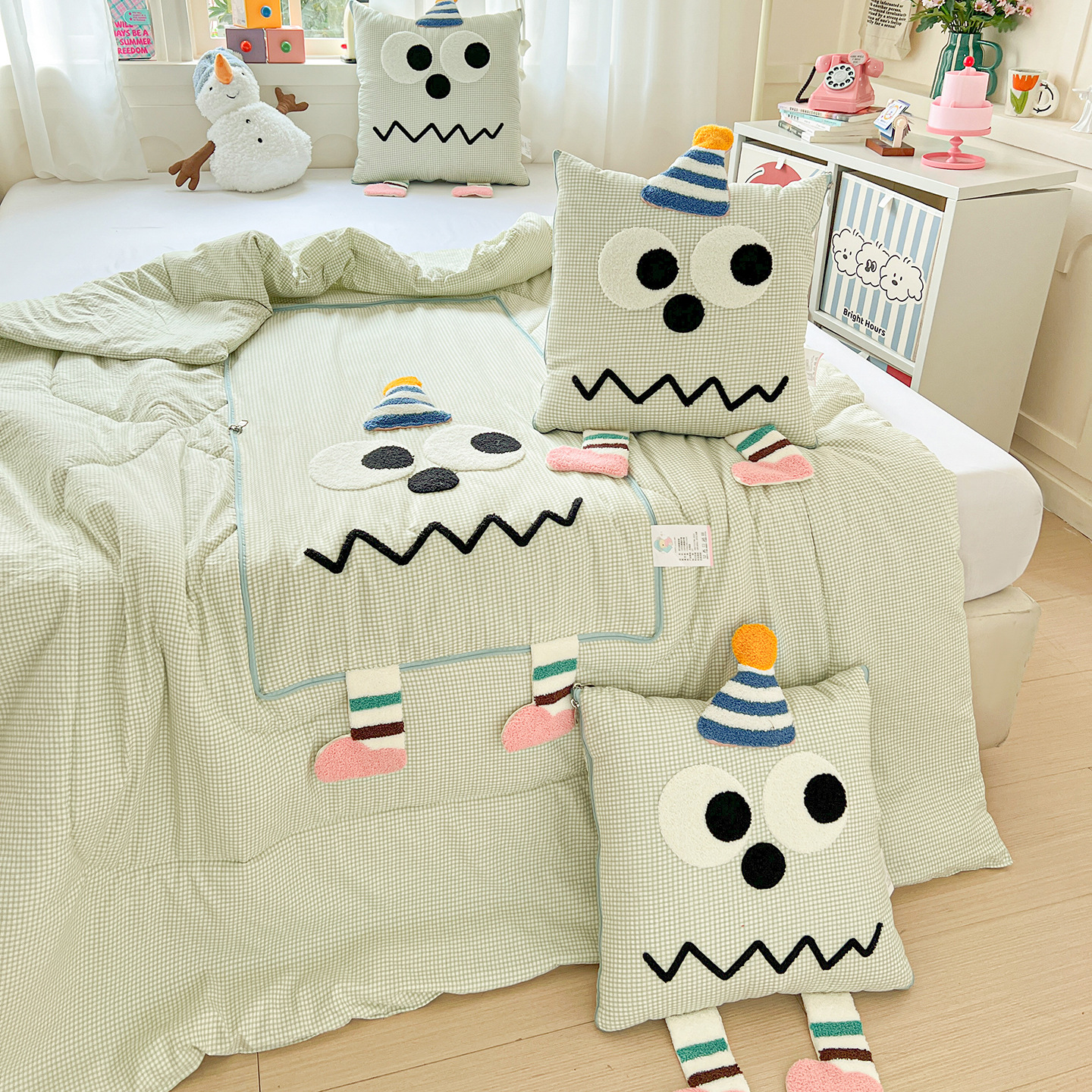 사계절 입체형 하지미 그린 체크 [펼치면 사계절 얇은 이불]