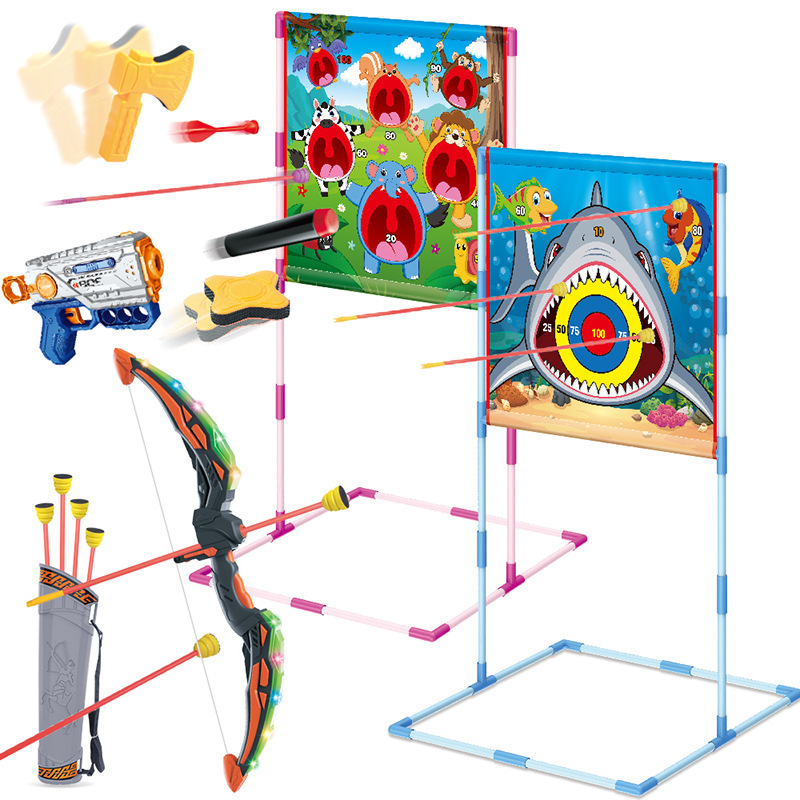 deportes infantiles transfronterizos, arco y flecha, dinosaurios, tiburones, fútbol, lanzamiento con arrowbox, juguetes interactivos para padres e hijos en interiores y al aire libre