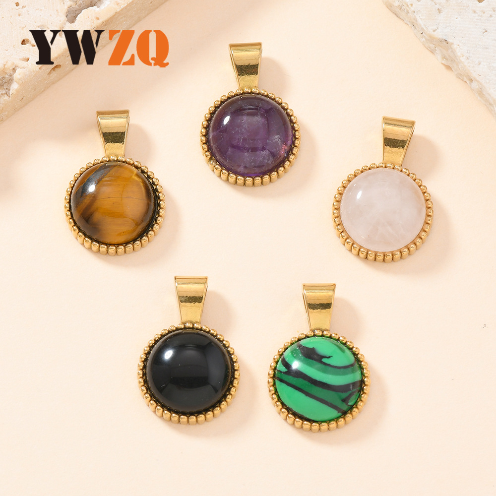 Un solo colgante europeo y americano nuevo colgante de piedra natural redondo fundido accesorios DIY lujo ligero de alta sensación joyas al por mayor