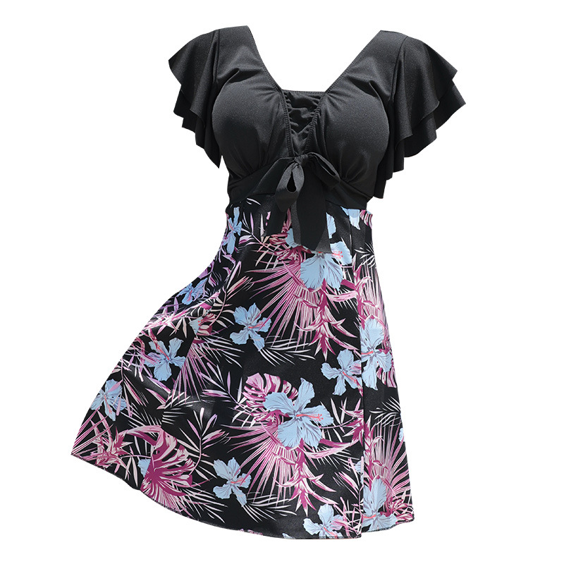 Traje de baño de una pieza más tamaño floral falda vientre cubriendo adelgazamiento conservador caliente primavera playa vacaciones traje de baño
