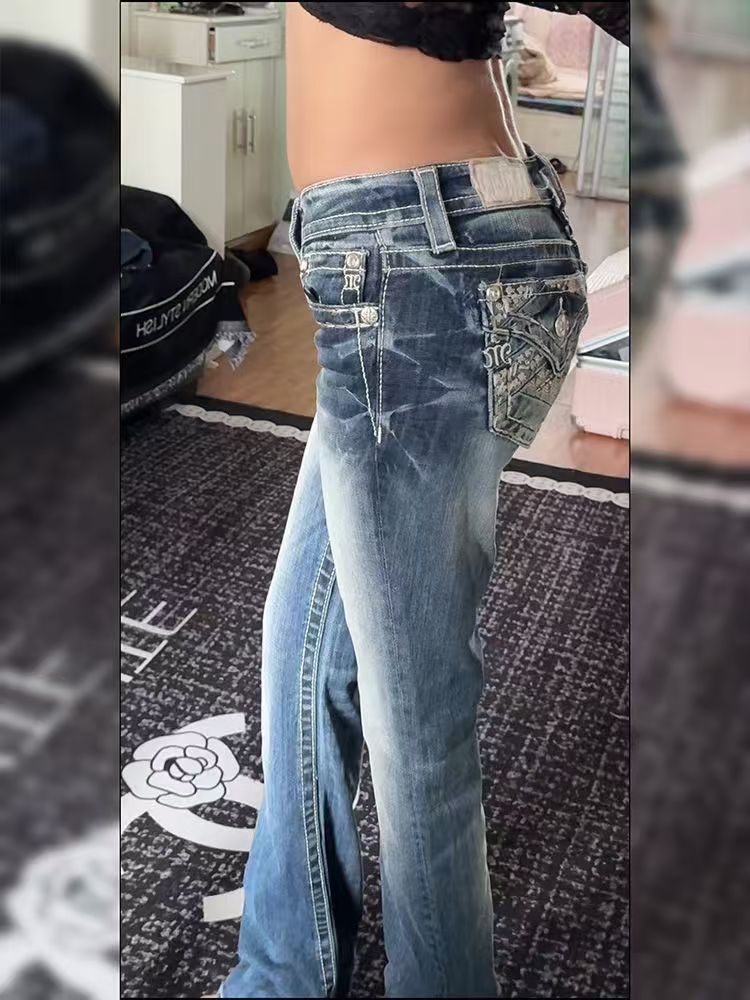 Women's Plus Size Low Rise Distressed Washed Jeans Denim Trousers_voghion.com