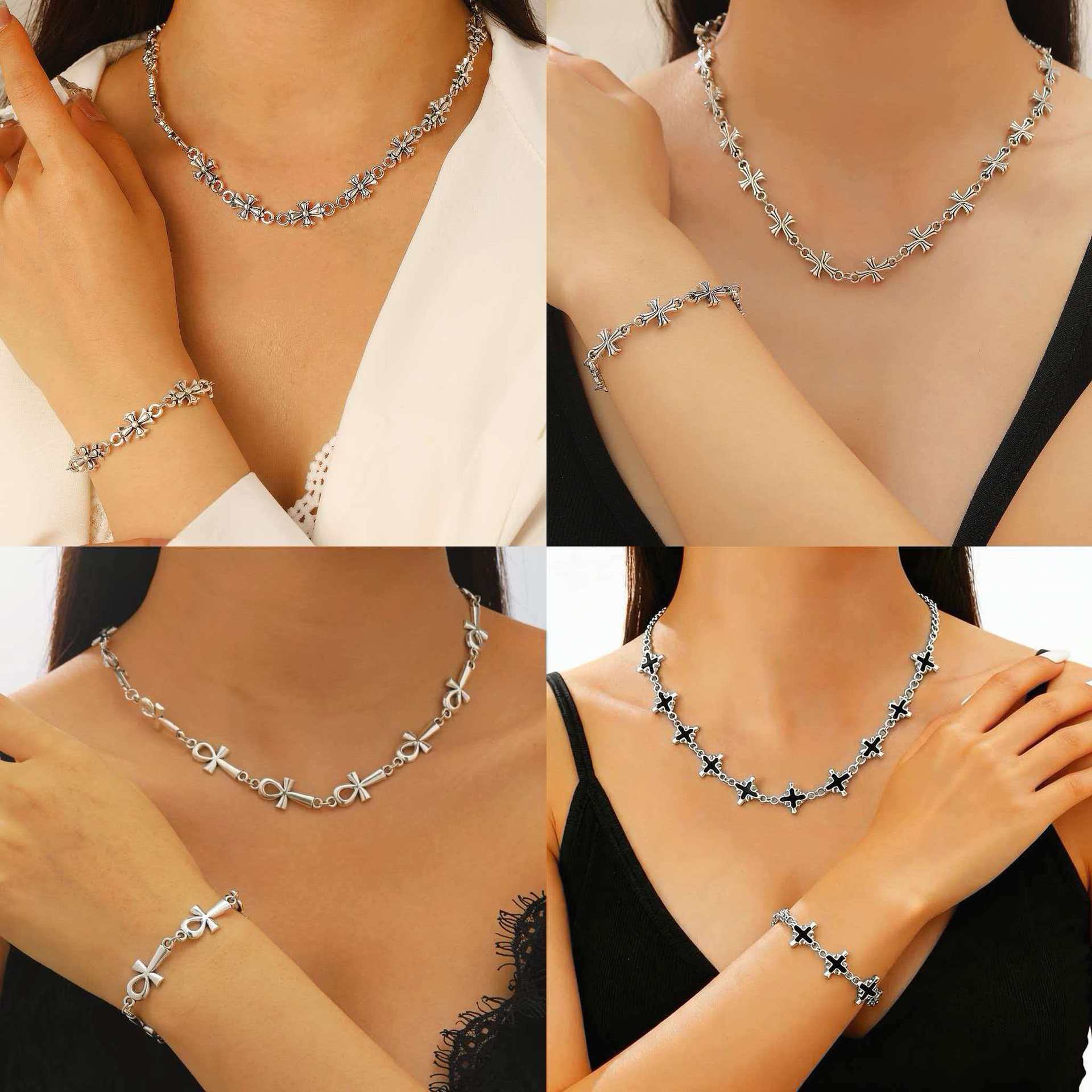 Cross-border Gothic Cross Men's Alloy Bracelet Retro high quality Street Dark Style All-match Necklace suit
