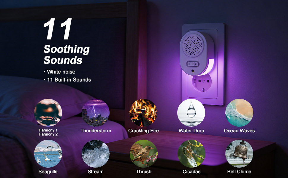 Candeeiro de noite rgb para quarto com comando e som relaxante_voghion.com