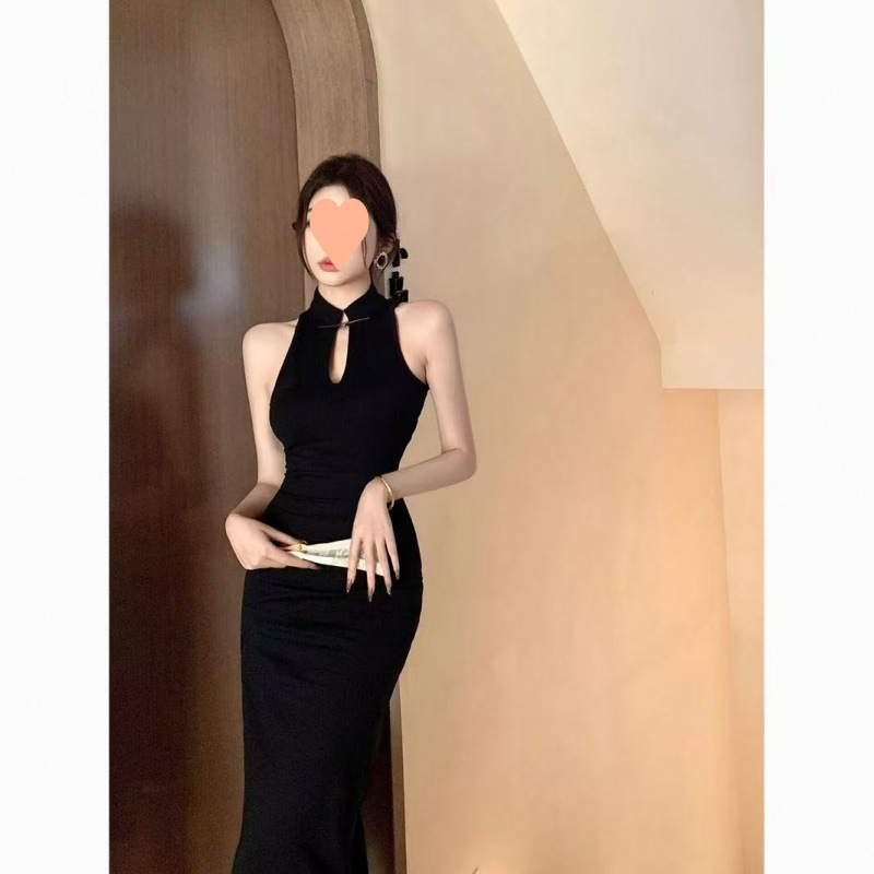 Sexy Spice Girl High Split Long Legs Improved Cheongsam dress Women's Summer Elegant Royal Sister Hollow Hip Long Skirt