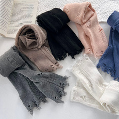 Cashmere socks with holes, leggings, JK style white pile socks, personalized trendy knitted solid color calf socks for women