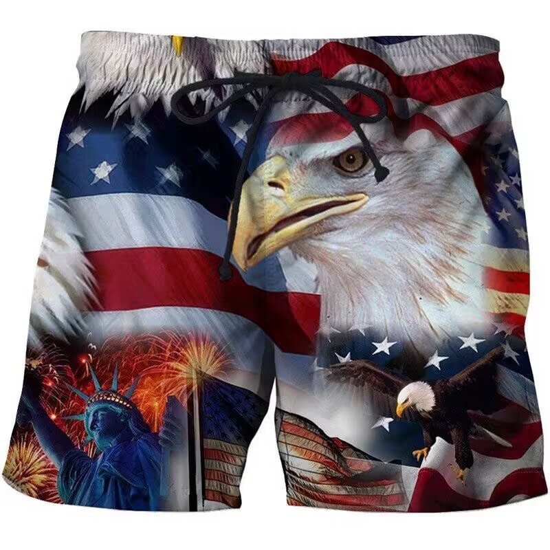 Summer New Cross-border Beach Pants American Independence Day 3D Digital Print Casual Sports Men's Shorts