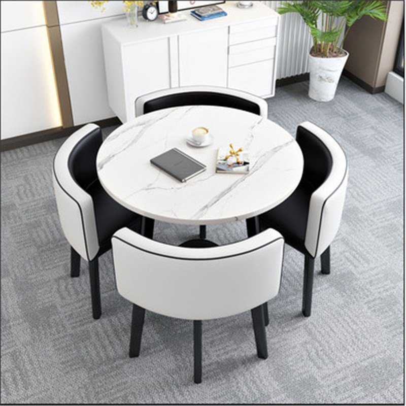 Conjunto de mesa y sillas para recepción, mesa de negociación, mesa y sillas para recepción de tienda, mesa redonda pequeña de oficina, estilo empresarial