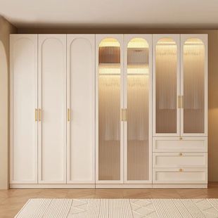 Solid Wood Wardrobe Home Bedroom New Style D-made French Cabinet with Glass Door Cream Style Children's Large Wardrobe