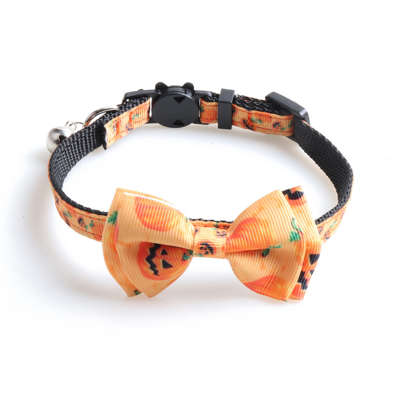 Serie de collares para mascotas de Halloween collar de gato de cinta collar de gato con arco de calabaza de Halloween collar de gato con campana