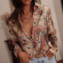 2025欧美女装ebay亚马逊独立站爆款衬衫长袖翻领短款休闲印花衬衫