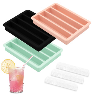 Cross-border New Product 4 Strip Silicone Ice Cube with Cover Rectangular Ice Cube Mold Bar Whisky Summer Ice Maker