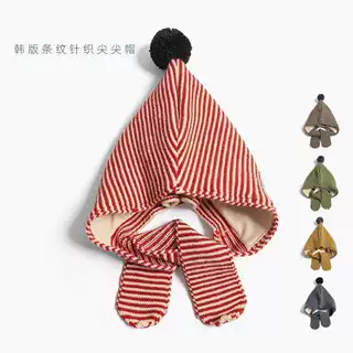 儿童帽子围巾一体帽秋冬季男童女童针织帽毛线帽护耳帽宝宝保暖帽