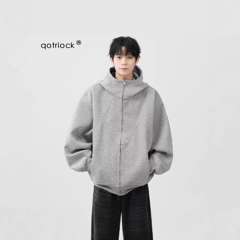 Heavy Thickened Deconstructed Stitching Hooded Cardigan Sweater for Men and Women Winter Trendy Design Sense American Boxy Couple Jacket