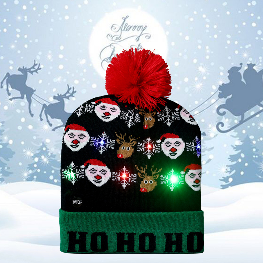 Sombrero de Navidad de invierno transfronterizo sombrero de soldado jacquard de punto de moda fiesta de Navidad cálido sombrero de luz LED al por mayor