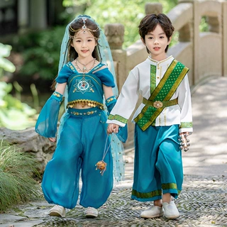 男女童少数民族服饰傣族汉服国风演出服小学生春秋西域风情表演服
