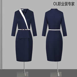 职业连衣裙夏时尚遮肚拼接v领服装美容院工作服养生会所工厂批发