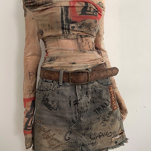 Bronze printed brown retro old print literary style decadent belt high-end style ethnic style belt