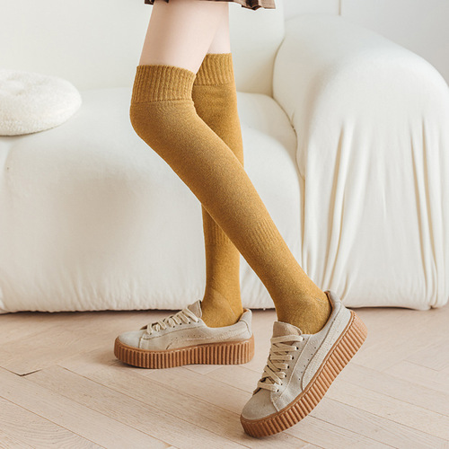 Over-the-knee socks for women in autumn and winter plus velvet and thickened terry mid-length socks warm socks for women cotton high socks factory wholesale