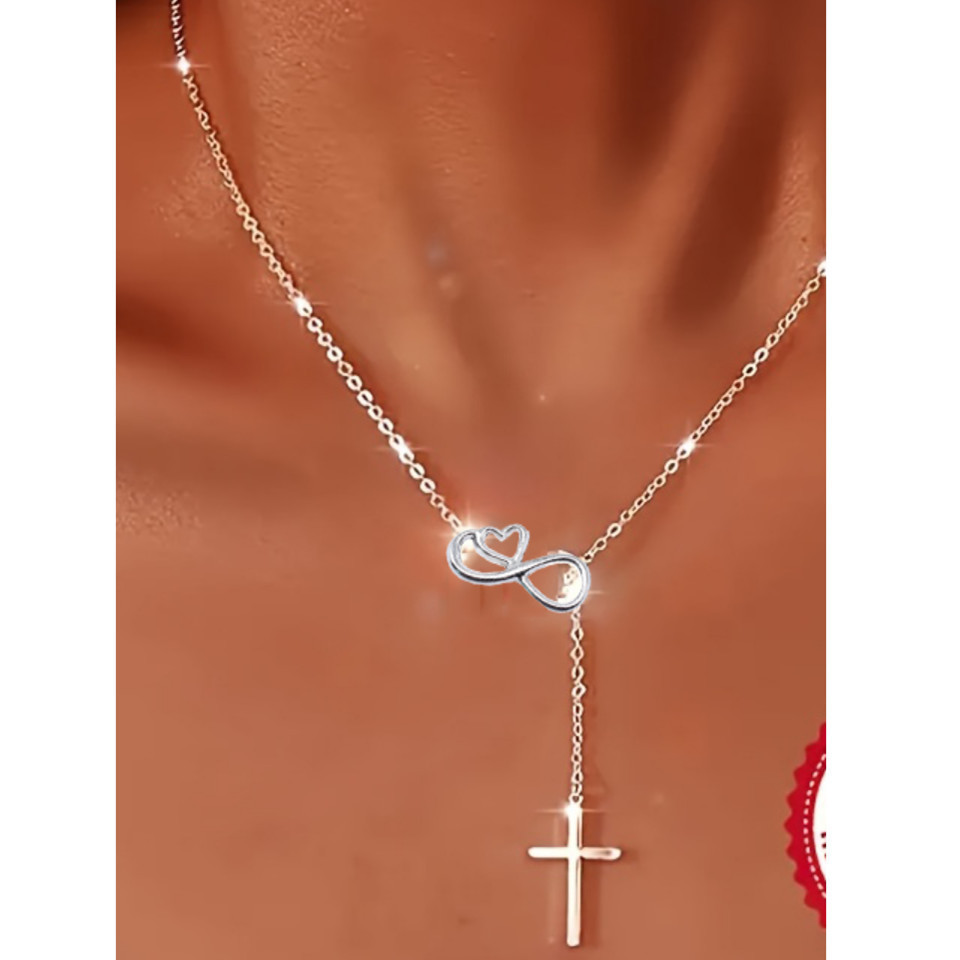 Short Necklace With Lucky Number 8 Cross Pendant For Everyday Style_voghion.com
