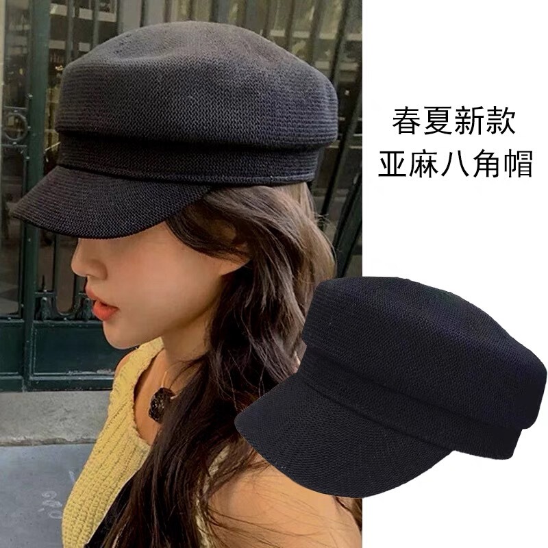Fashion old money wind spring and summer thin face small linen octagonal hat women's 2025 new forward hat