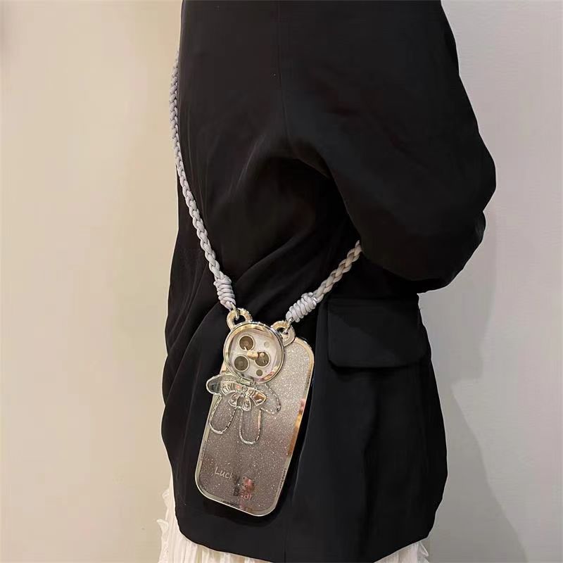 Tejido oblicuo colgante plateado lazo solapa oso ynj